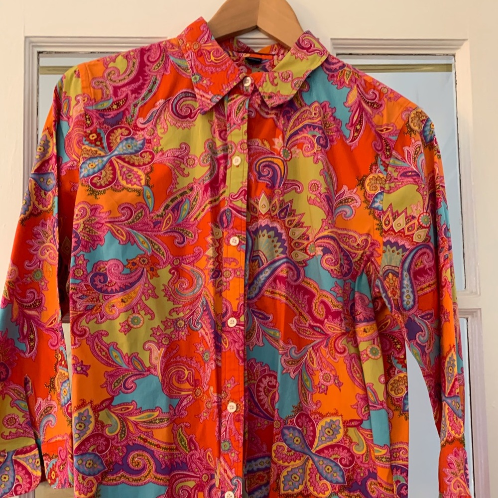 Chaps orange and teal paisley no iron button shirt